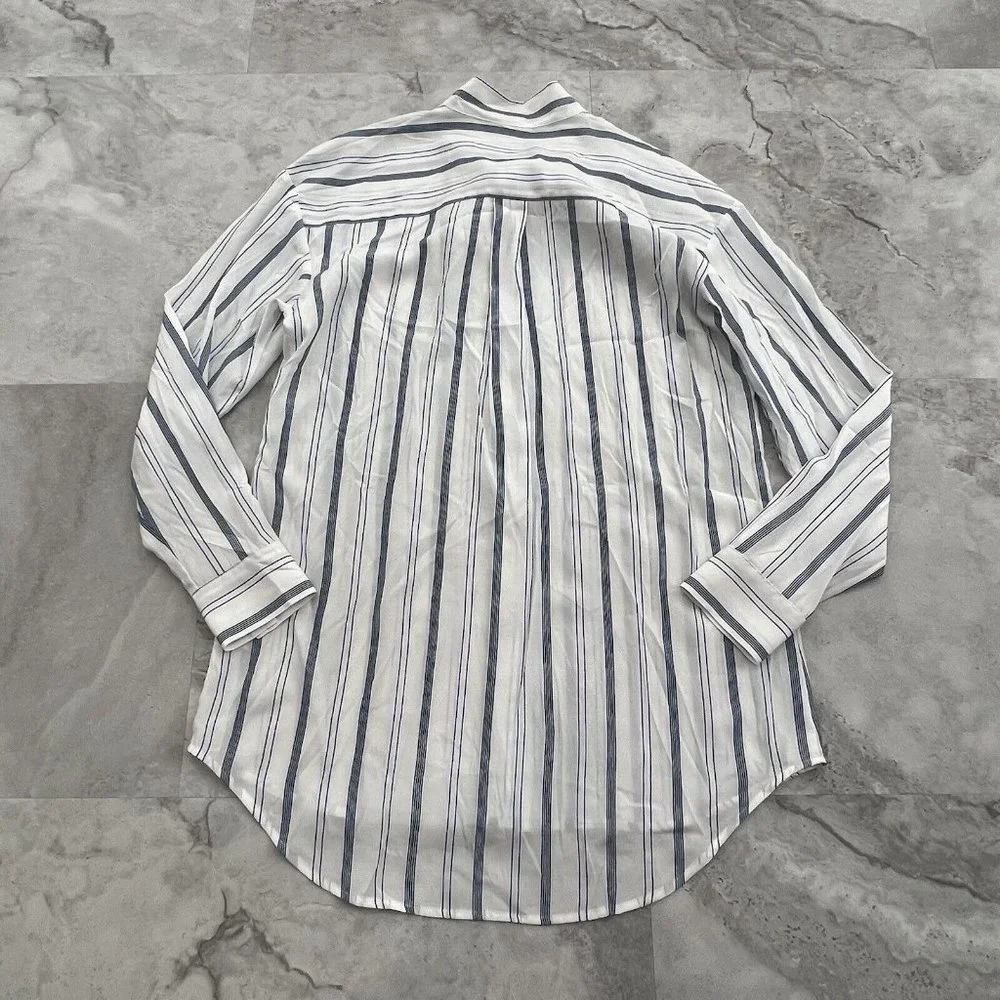 Elizabeth And James Womens Size M Blue White Stripe Tie Neck Button‎ Down Shirt - Picture 2 of 9